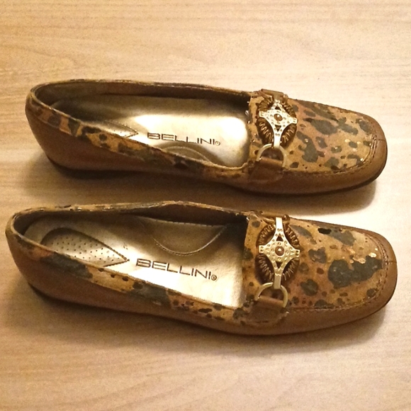 Bellini "Bobcat" Tan Leather Animal Print Loafers in Size 7M - Picture 4 of 12